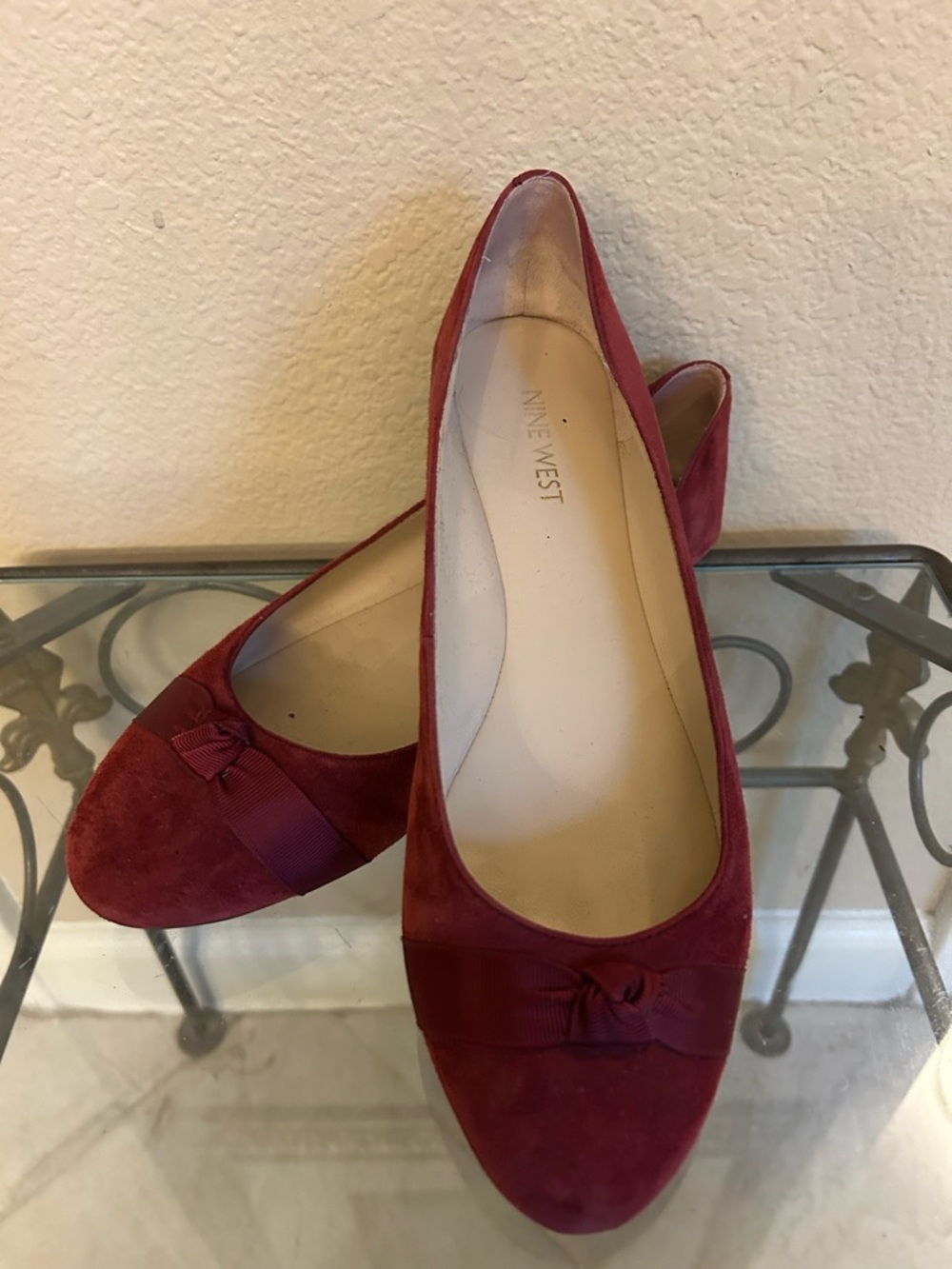 Nine West Burgundy Suede Bow Ballet Flats
